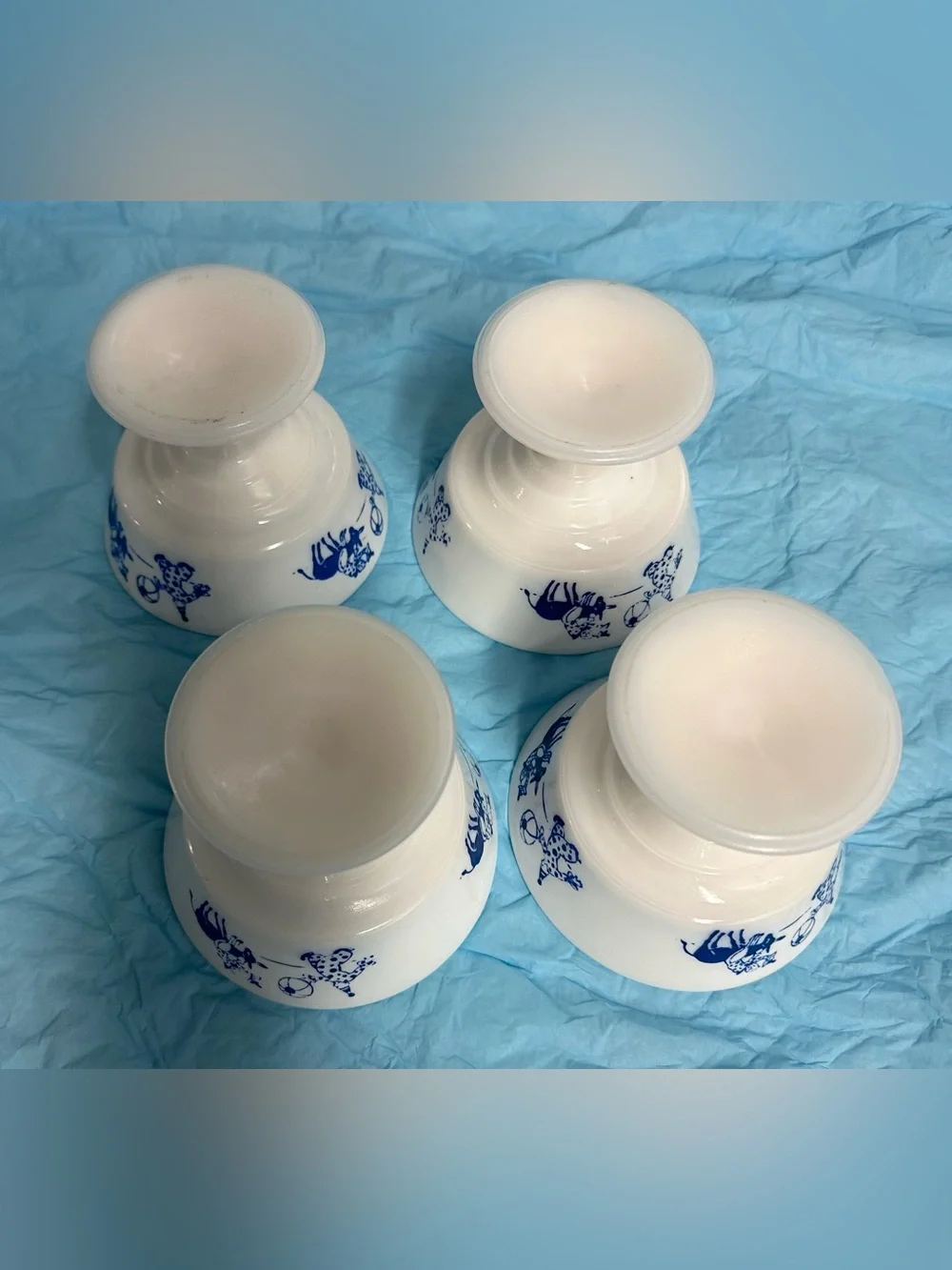 Vintage Hazel Atlas Milk Glass Pedestal Footed Sherbet Cups Clown Set of 4